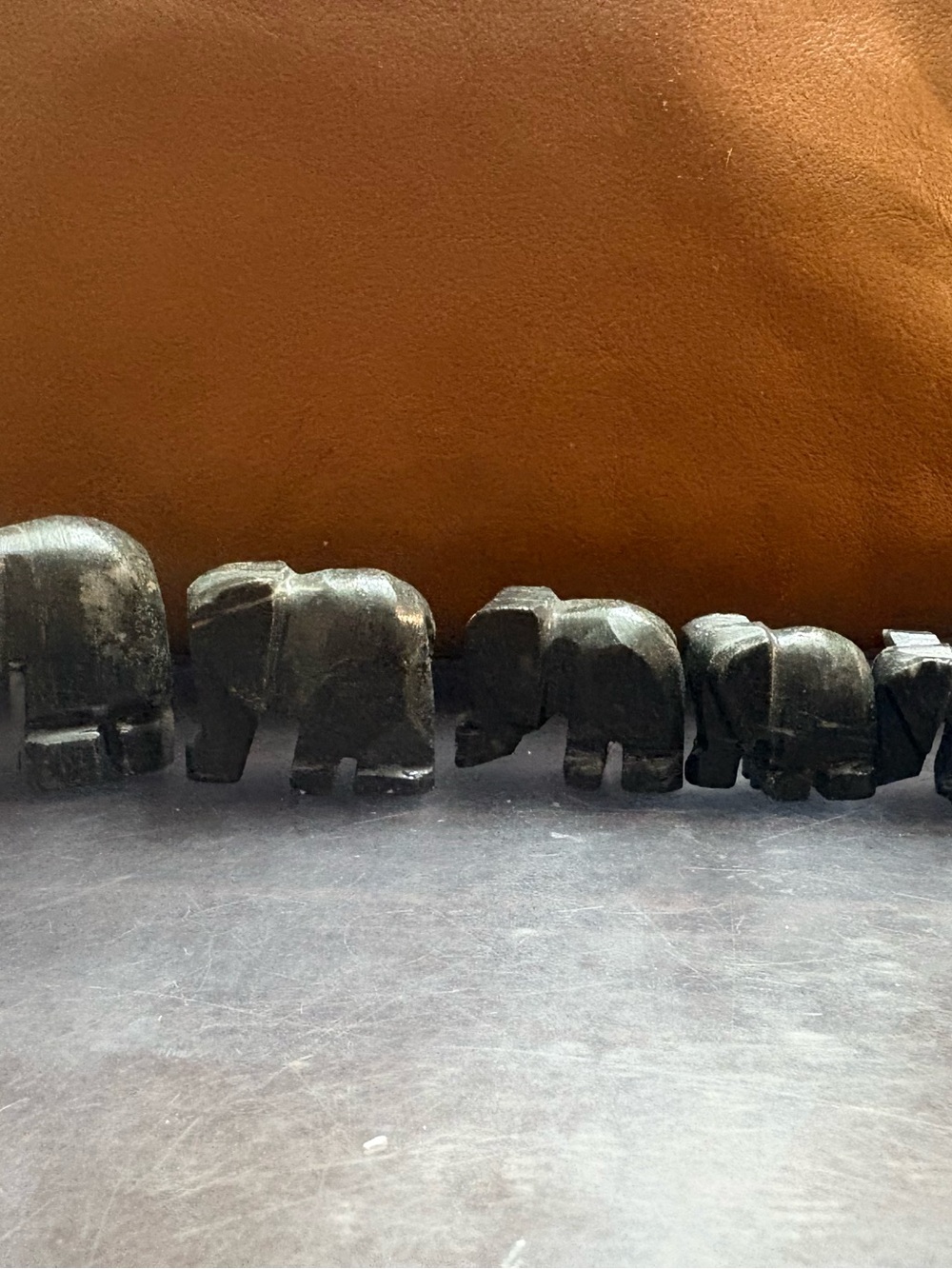 Set of Carved Stone Elephant Figurines – Dark Green marble
